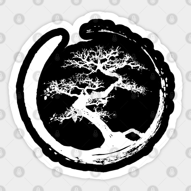 Zen Bonsai Tree in Enso Circle (white) Sticker by Elvdant